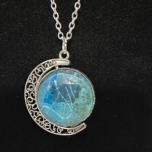 Artisan Double Sided Silver and Blue Moon Necklace